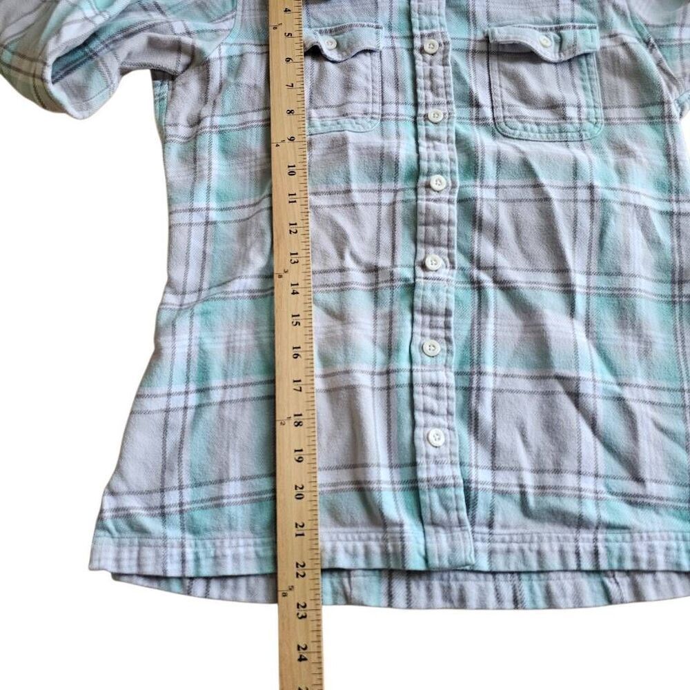 Patagonia womens Sz 6 light teal graying sleeve organic cotton flannel shirt - Picture 5 of 7